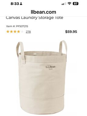 L.L. Bean Canvas Storage Tote in Natural Beige